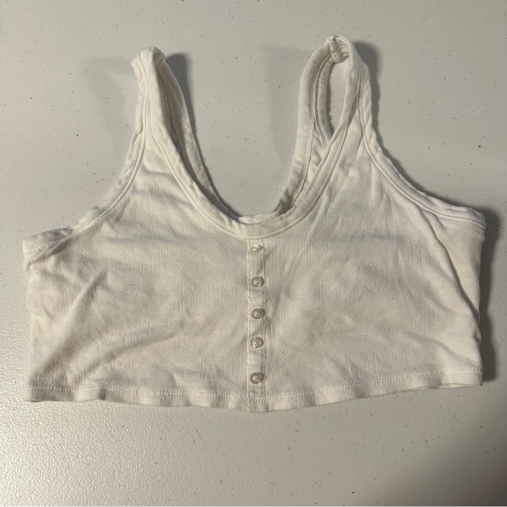 Aerie White Button-Front Sports Bra
